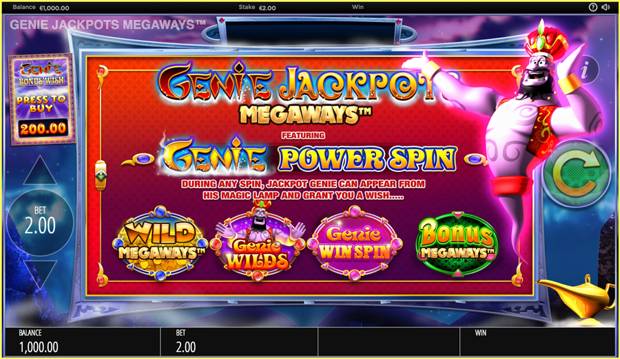 Genie Jackpots Megaways Paytable
